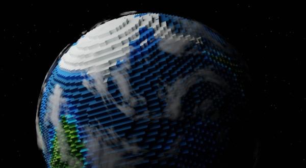 Image of Earth made with Lego on a black background.