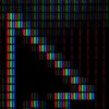Image of a pixelated close-up of a computer screen shows a large black cursor arrow among red, green, and blue subpixels.